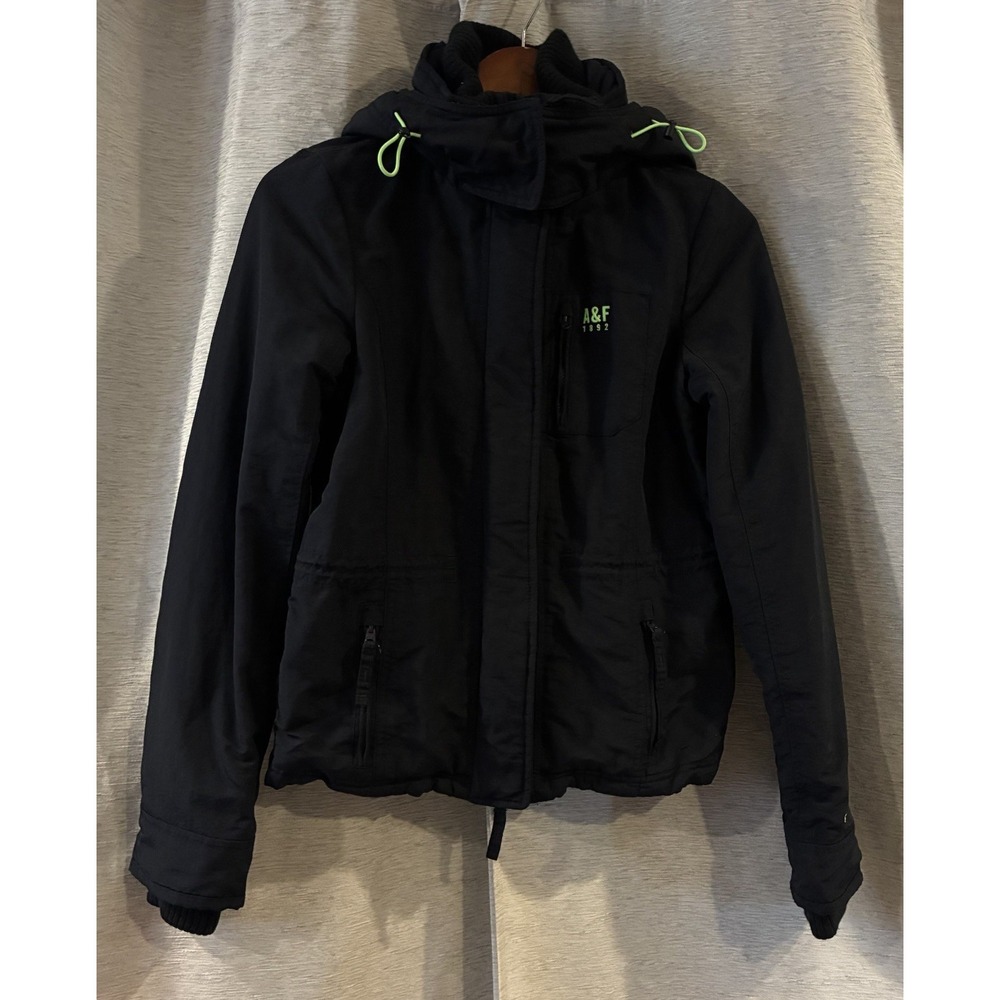Abercrombie & Fitch Winter Parka Black Hooded Full Zip Coat Women Size S Y2K